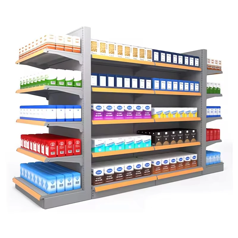 Multi-layer customized display grocery store rack wooden four sides retail gondola iron supermarket shelves