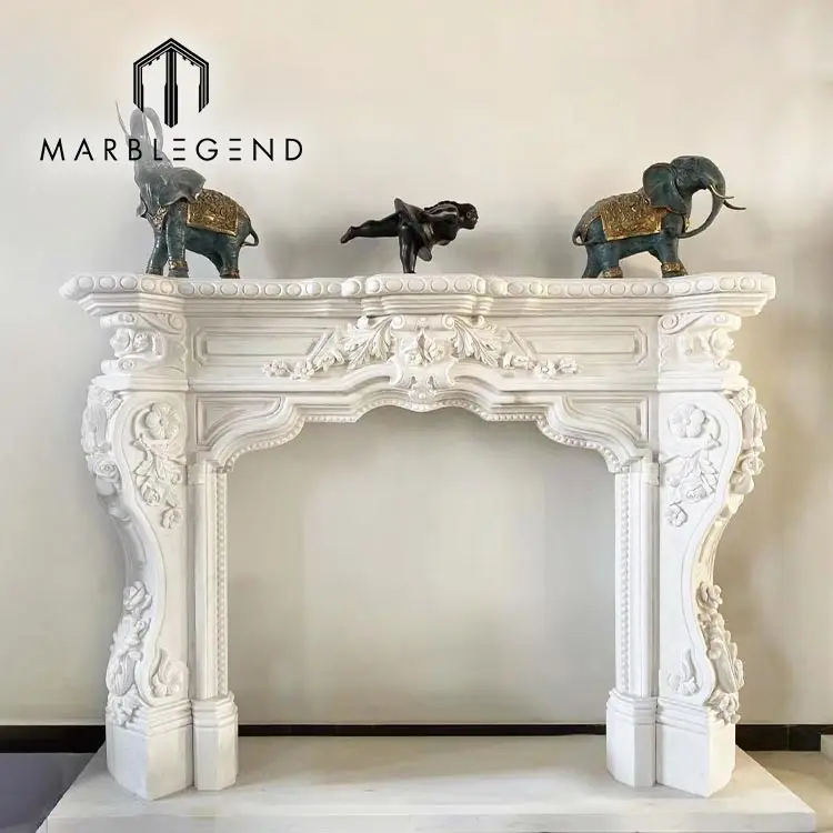 Custom Italian statuary marble mantle hand carved carerra white marble fireplace surround