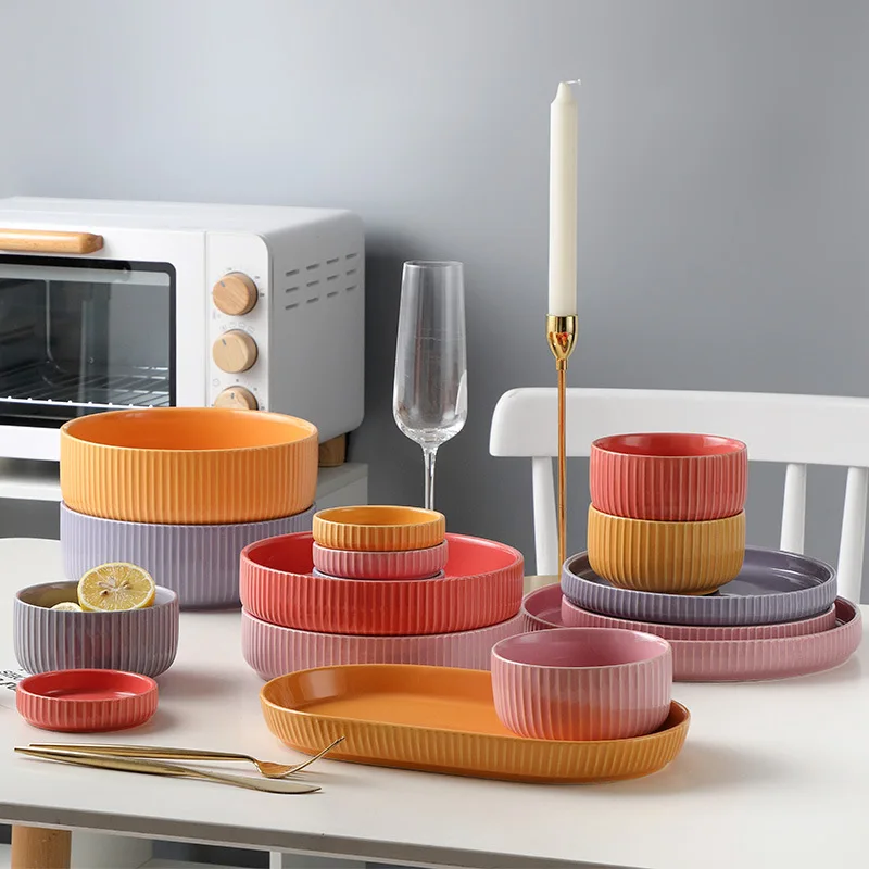 Nordic style tableware rice bowl Home Soup  Creative personality bowl set noodle simple art plate dish