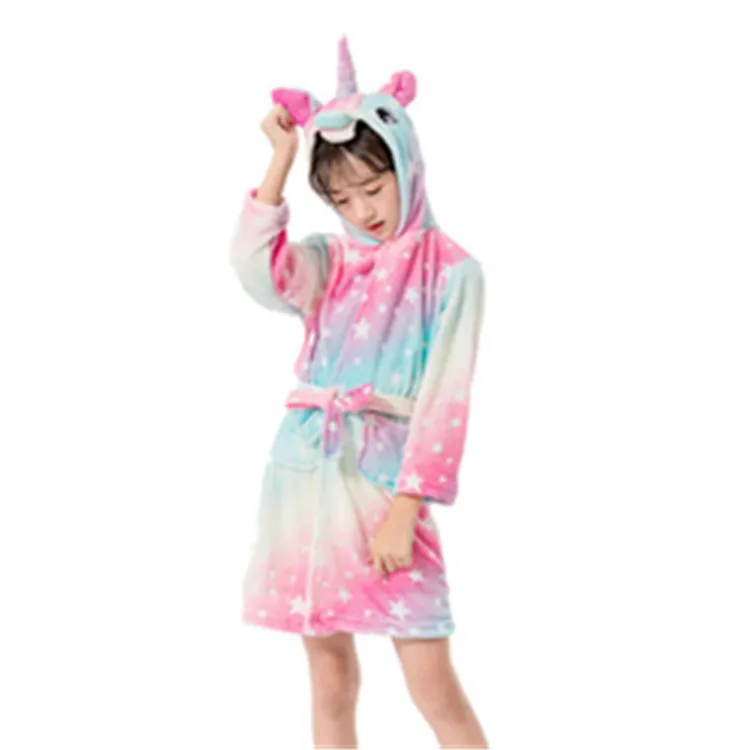 China Factory Seller Sets Cartoon Animal Nightwear Bath Robe Cute Bathrobe For Kids Girl Bathrobe Pajamas