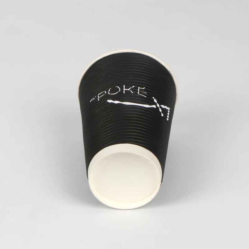 16oz black ripple wall paper cup with cover custom printed logo