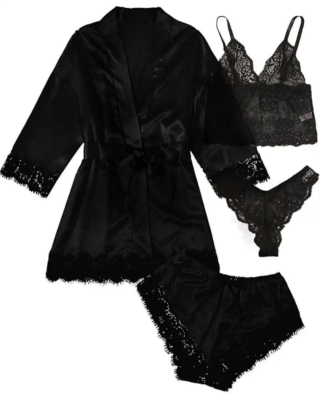 Exotic Sets Silk Satin Kimono women sleepwear Lingerie Sleepwear