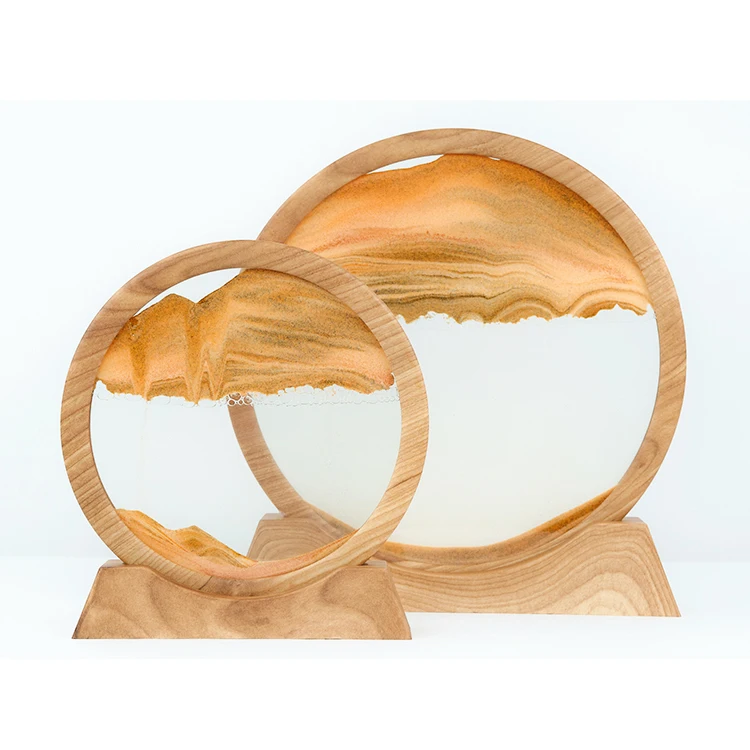 Деревянная рама, динамический движущийся песок, искусство, картина, круглые 3d-песочные часы, Декор для дома, сенсорные игрушки