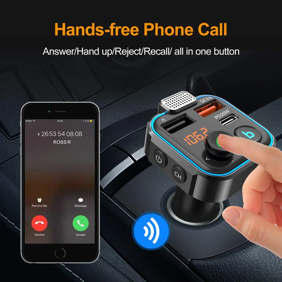 Car hands-free calling QC3.0 dual USB car charger PD18WC car Bluetooth MP3 player FM transmitter