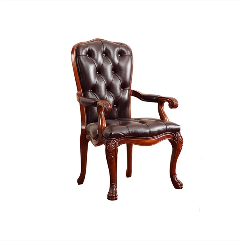 American Antique Style Wooden Leather Home Office Chair With Hand-made Carving  AH210