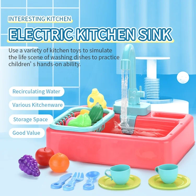 
Plastic Electric Kitchen Washing Sink Toy With Faucet Recirculating Water Pretend Play Toys 