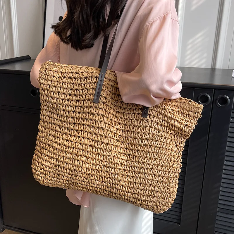 New Travel Beach Woven Handbag Woven Basket Tote Shoulder Bag Rope Crochet Knit Bag bucket storage beach bag