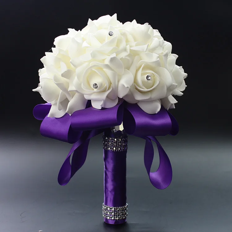 Hotsale Artificial Bouquet for Bride Bridesmaids with Diamond Soft Ribbons Rose Bridal Holding Flowers for Wedding