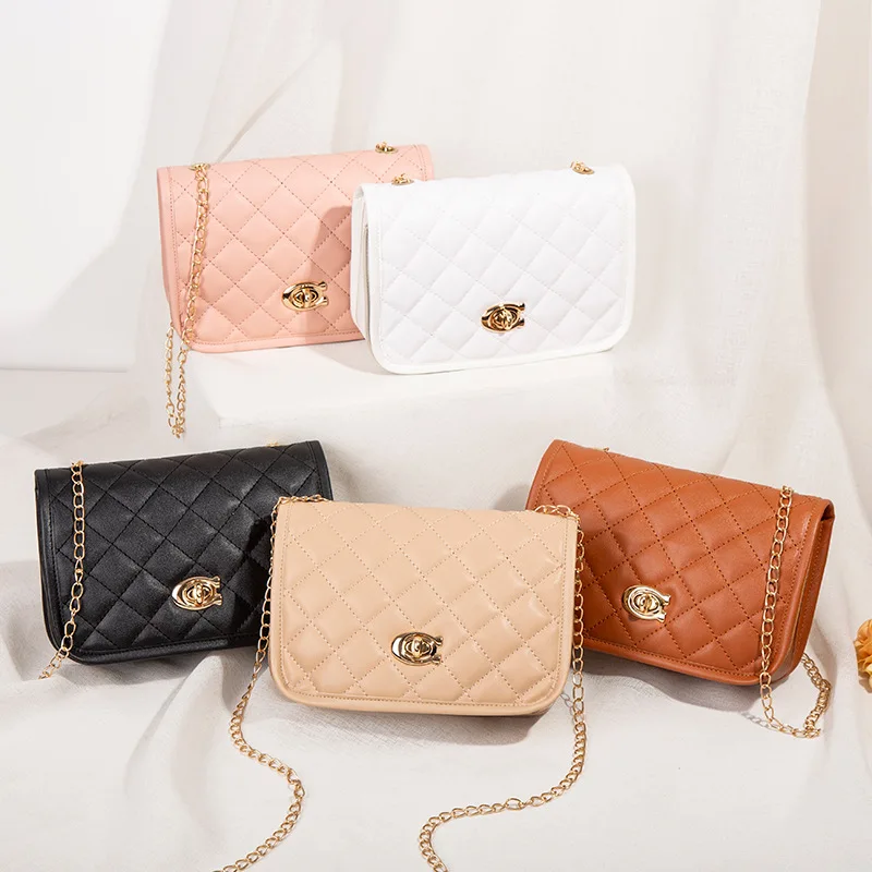 Fashionable Embroidered Bag Single Shoulder Diamond Crossbody Thread Cover Lock Mobile Phone Messenger Handbag Women PU Fashion