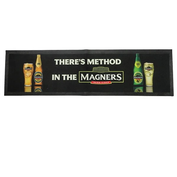 Promotion Non Toxic rubber heavy duty rubber Custom Bar Spill Mat with Logo printing blank sublimation gift bar runner mats