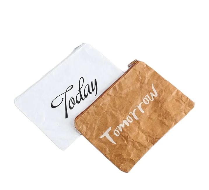 Washable kraft paper storage bag pouch with zipper with custom printing logos, Storage washable kraft paper bags