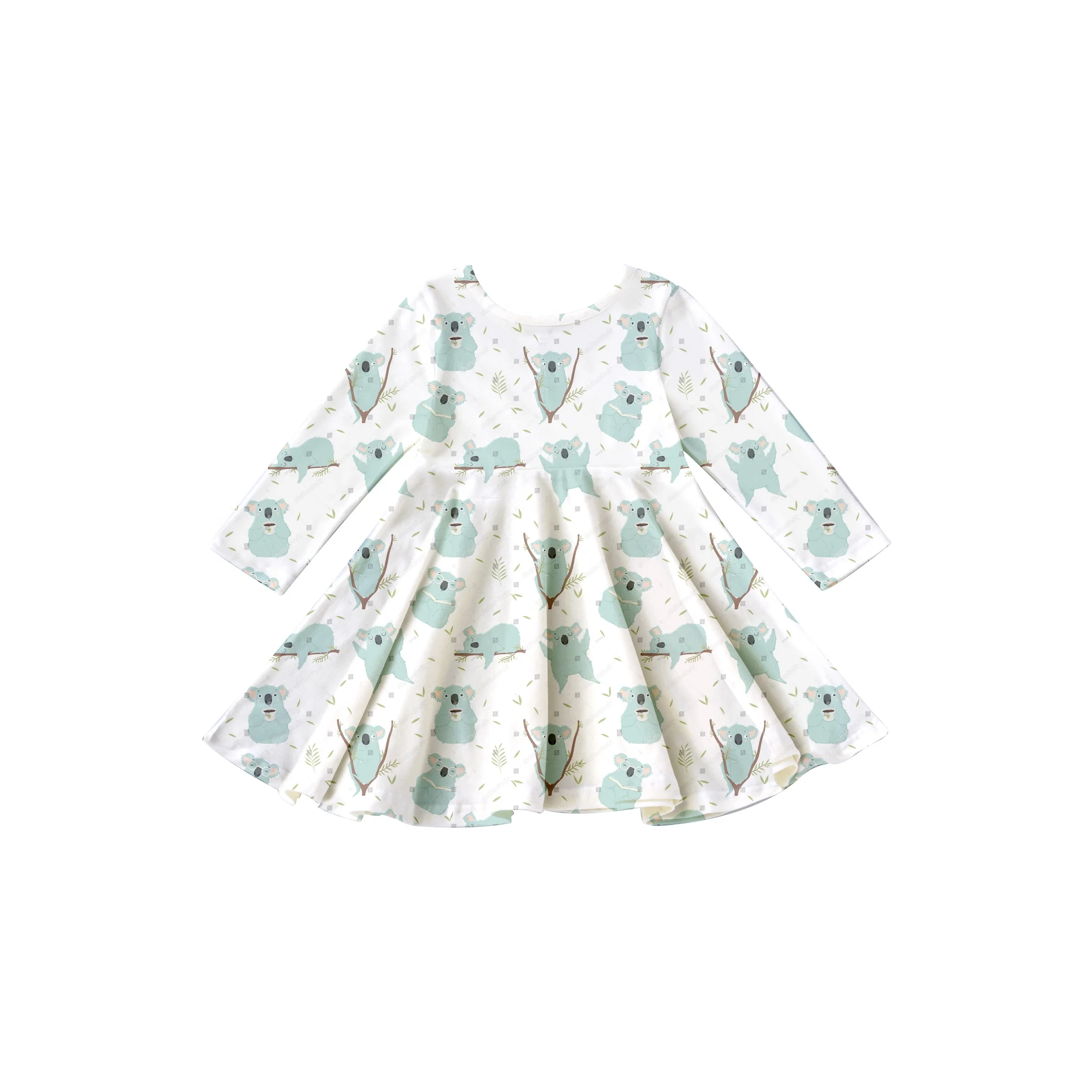 Girlymax 2022 koala bear lovely  pattern long sleeve knee length twirl baby girls Dresses