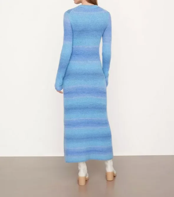 Winter Fashion Design Space Dye Dress Knitwear Sweaters Women Blue Tie Dyed Night Long Maxi Dresses