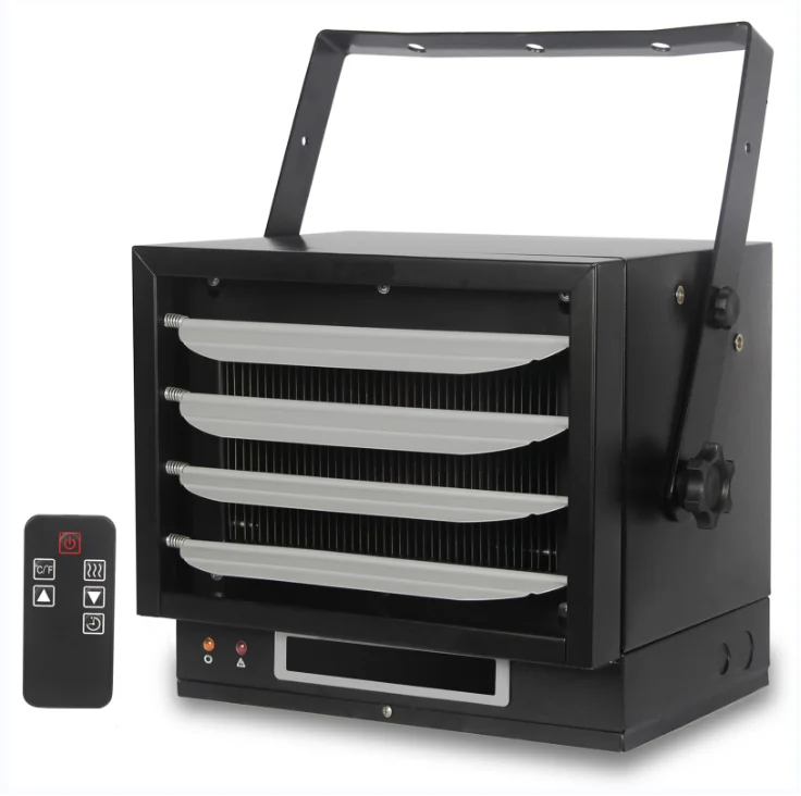 7500W 240V Industrial Ceiling Mounted Electric for Garage Remote Controlled Adjustable Thermostat Timer Portable for Indoor Use