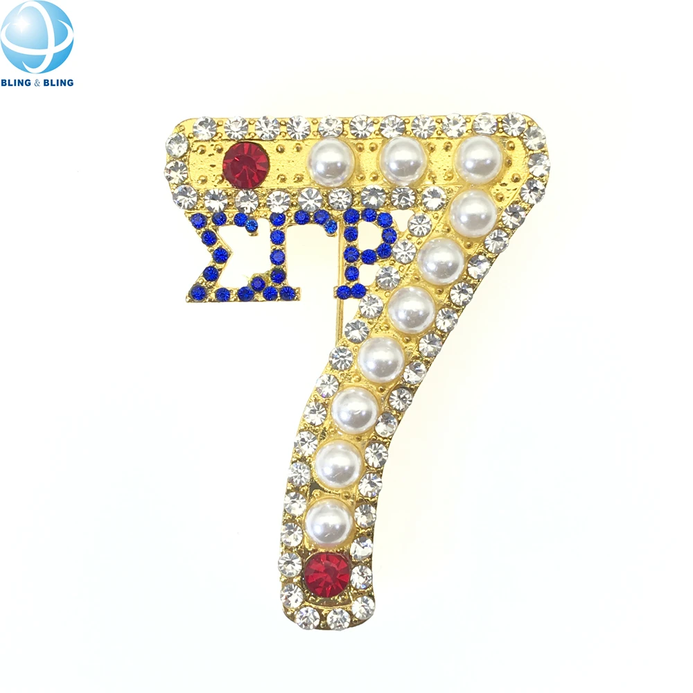 Sigma Gamma Rho Pearl Crystal Inlaid Numbers 7 Jewelry Pins Gold Plated Safety Pin Divine Nine Sgrho 1922 Greek Sorority Brooch