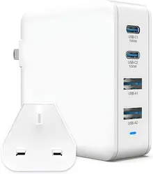 100W USB C Fast Charge 4-Port GaN Laptop Charging Plug, Type C and Type A PD Wall Power Adapter Compatible with MacBook