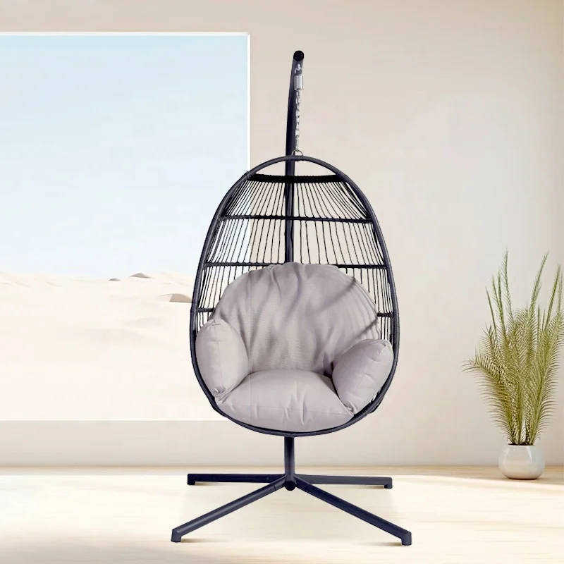 Living Room Wicker Adults Hammock Chair Outdoor Balcony Garden Rattan Metal Patio Nest Hanging Swing Chair Stand