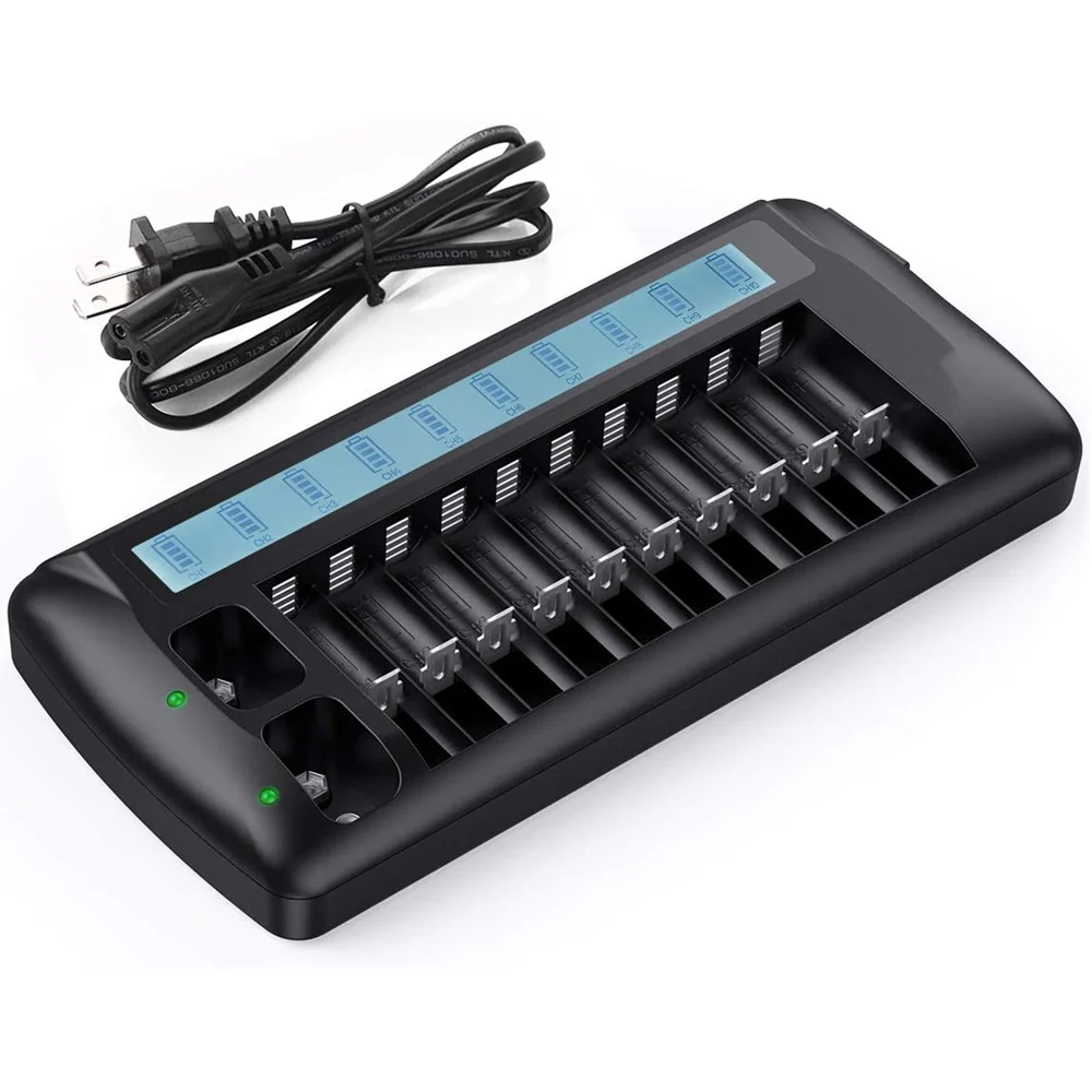 
Factory wholesale Ready to Ship 10Bay LCD Charger for Rechargeable AA AAA 9V NIMH NICD Batteries 