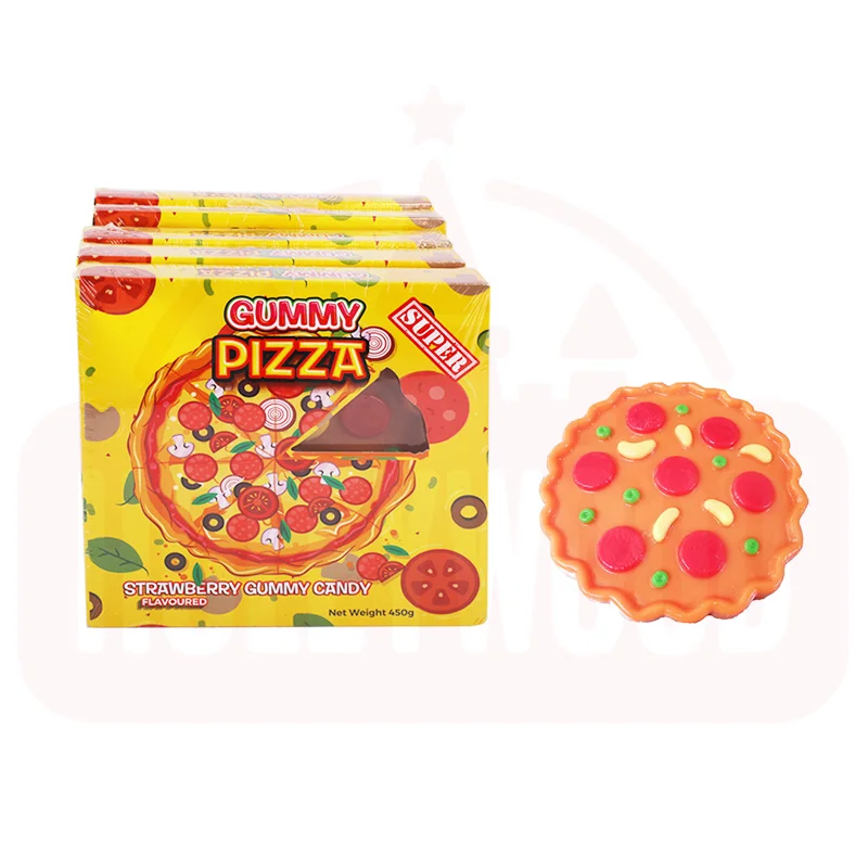 HOLEYWOOD 8-inch Jumbo Gummy Window Square Pizza Box 450g Realistic Fruity Flavored Sweet Candy Ingredients Delicate Bag Packed