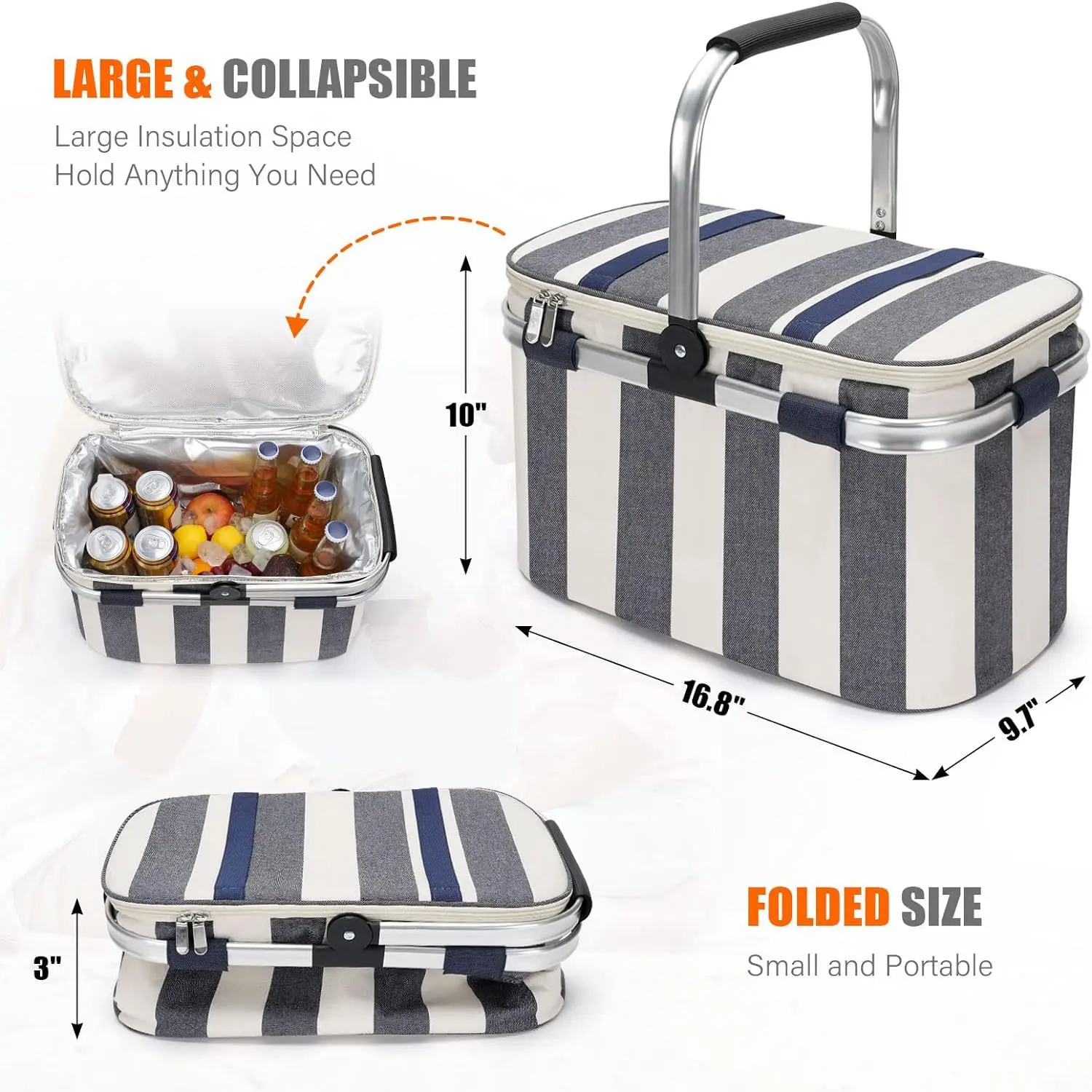 Extra Large Waterproof Aluminium Foil Large Foldable Storage Cooler Bag Insulated Picnic Basket With Handle