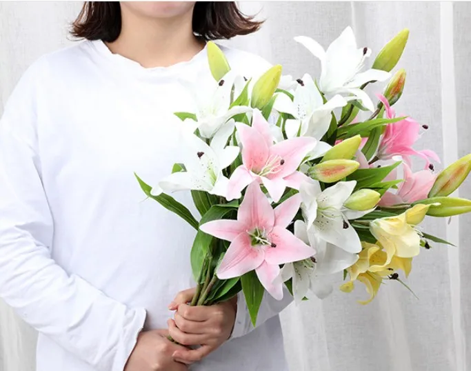 Hotsale Artificial real touch flower artificial PVC Lily 3 heads for home wedding decoration