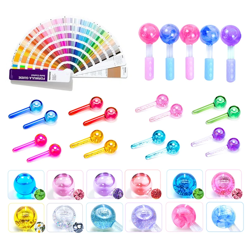 Custom Logo & Color Ice Globes Roller for Face with Glitter, Cryo Stick Ice Globes Facial Roller Tool Cooling Ice Ball Beauty
