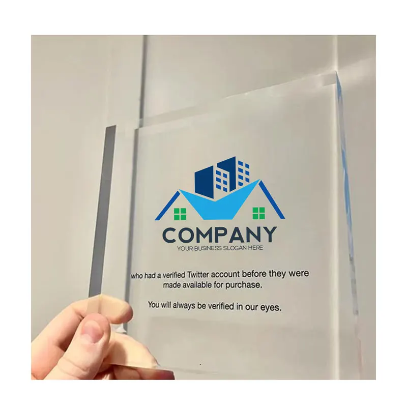 Custom Wholesale Blank Uv Print Clear Acrylic Brand Block Display Stand Wifi Business Logo Plexiglass Block