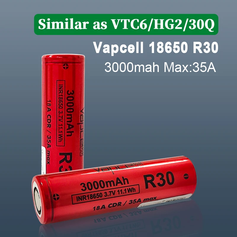 Vapcell R30 18650 3000 мАч 3 6 В 18 А литий-ионные аккумуляторы высокой емкости с длительным сроком службы для электроинструментов 30q