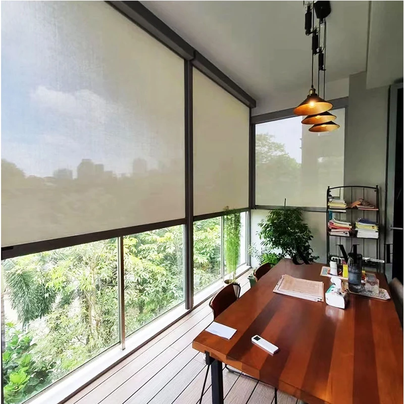 Black Out Fabric Zip Rolling Blinds Windproof Outdoor Shading Roller Screen Blinds For Hotel Office