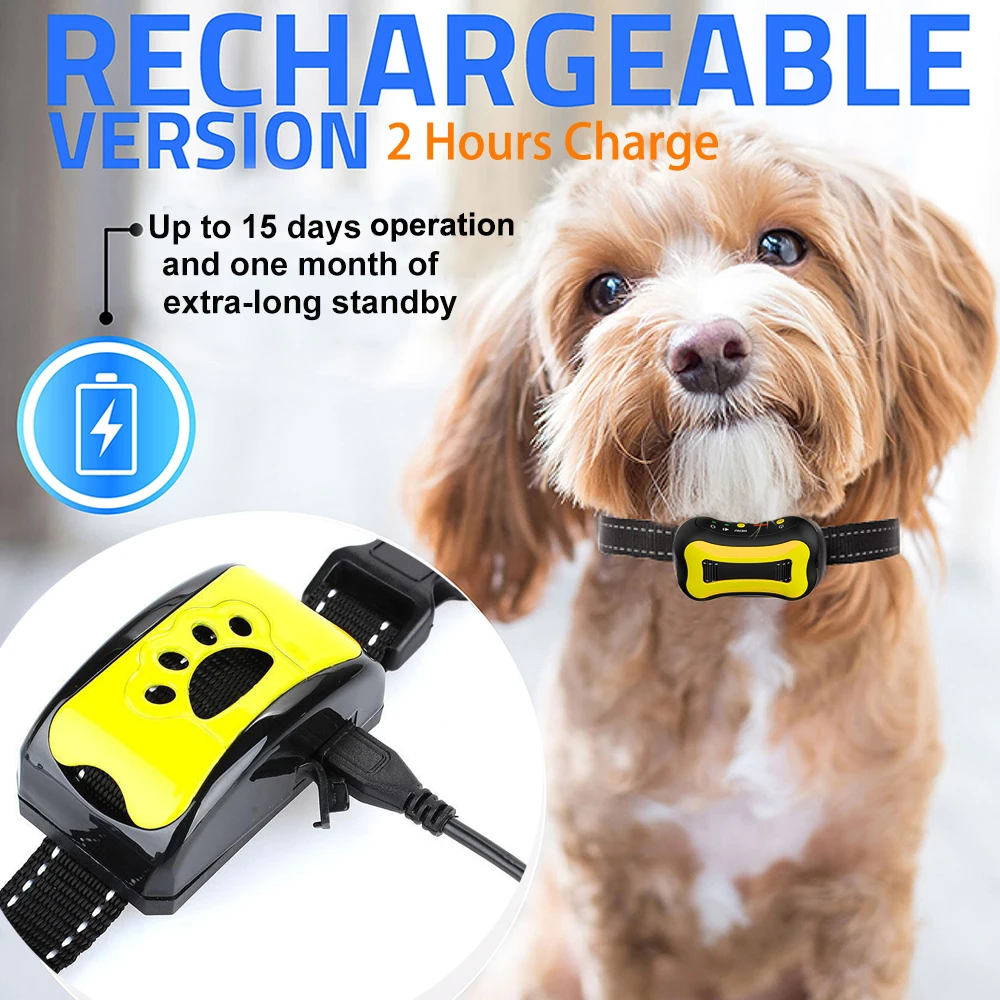 Amazon New Automatic Adjustable Vibration Beep Dog Bark Collar Waterproof Rechargeable Anti Barking Collar Dog Training Collar,