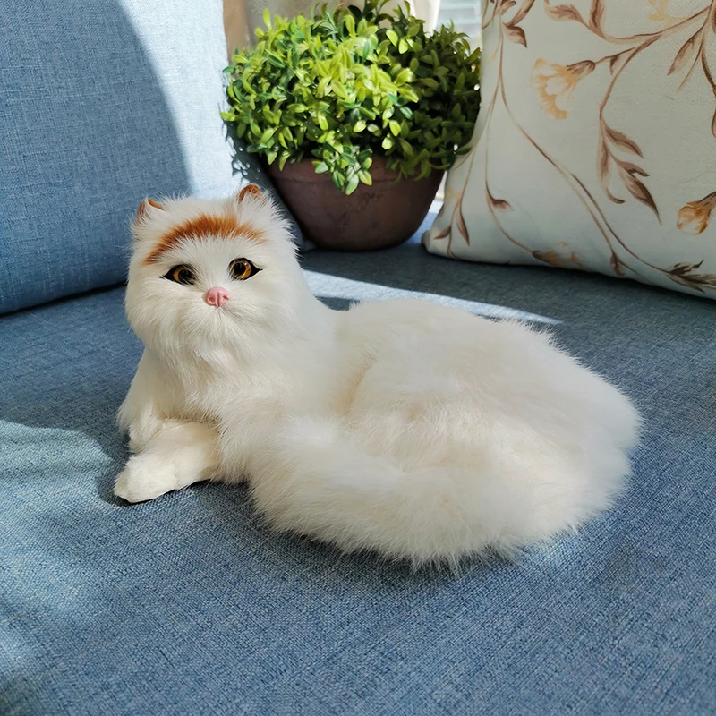 synthetic fur realistic cat animal model doll room decoration fur animal doll big white cat