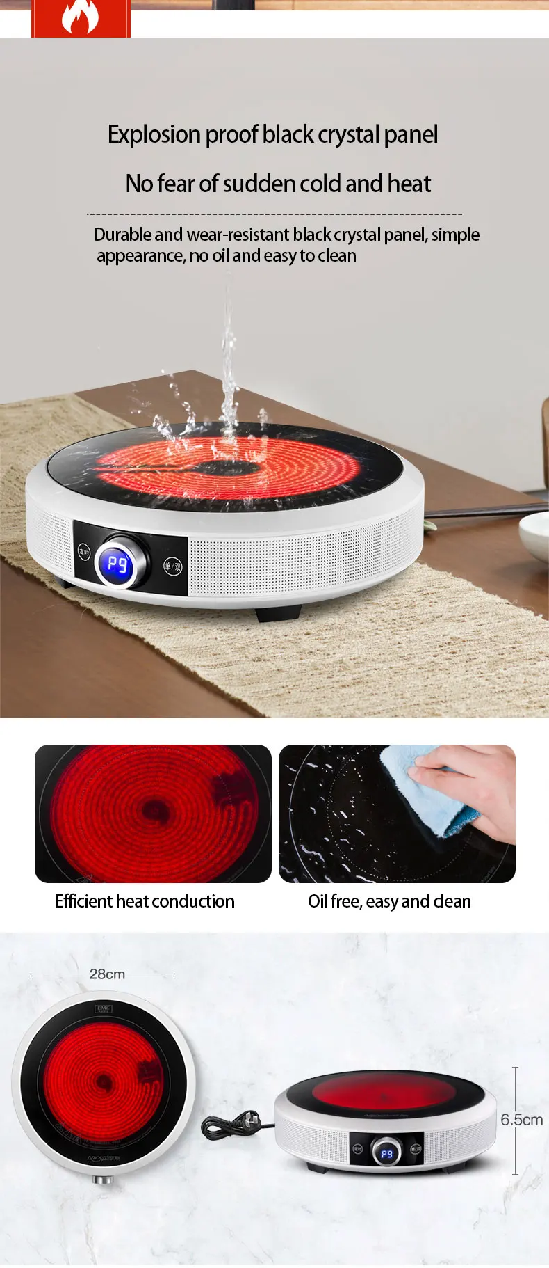 Household Explosion Electromagnetic Stove Intelligent Round Electric Flame Furnace Electric Ceramic Plastic Ce Commercial 1 YEAR