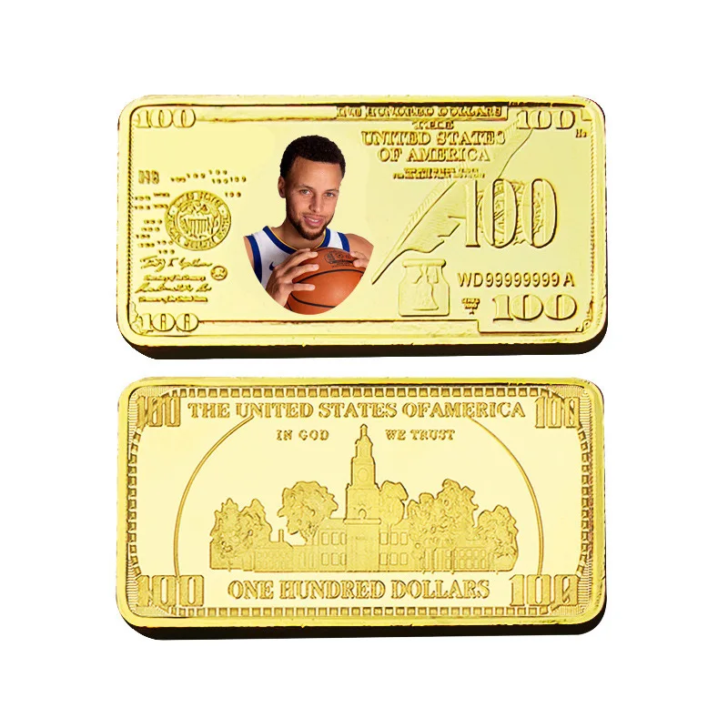American Basketball player Star Kabe Jor-dan Curr Michaei Le-Bron gold coin Sport Collection Ticket golden Trading Game Card