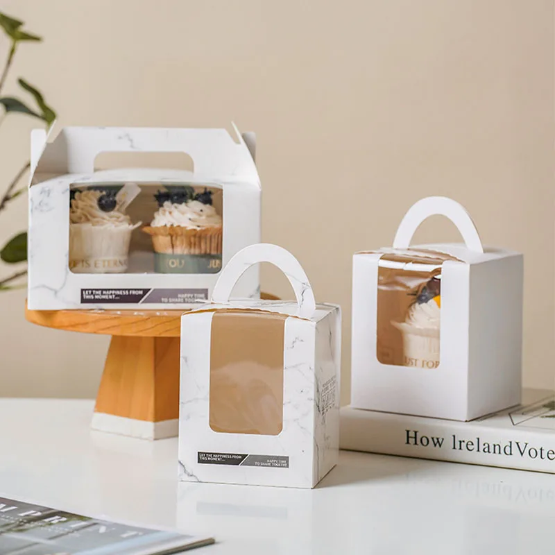 Custom 4 pack 6 pack cupcake box Bread tart packaging Cake box Dessert packaging with window