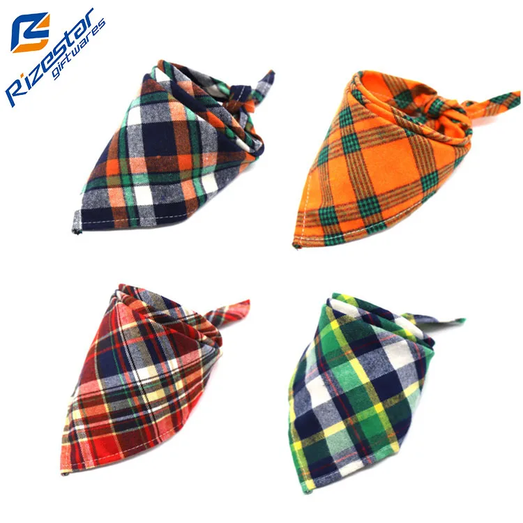 Manufacturer Wholesale Custom Logo Design Plaid Pattern Cotton Pet Accessories Triangle Bandana For Dog