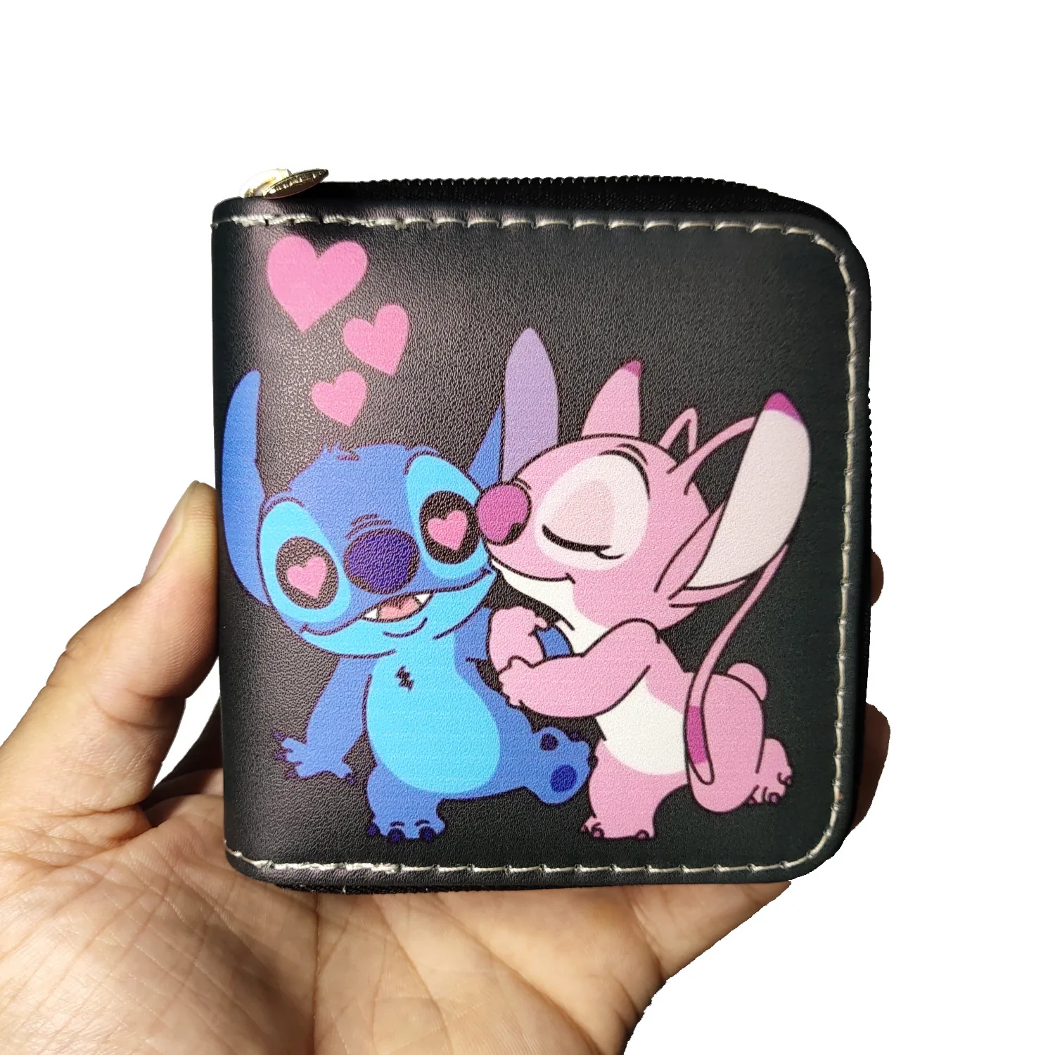 Short cartoon wallets Stitch zipper purse PU card case