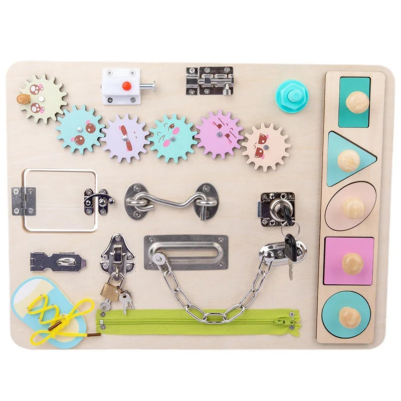 Wood Montessori Toys Busy Board sensory babi Game for Toddlers Locks Latch Kids Educational Learning Montessori Child Gift