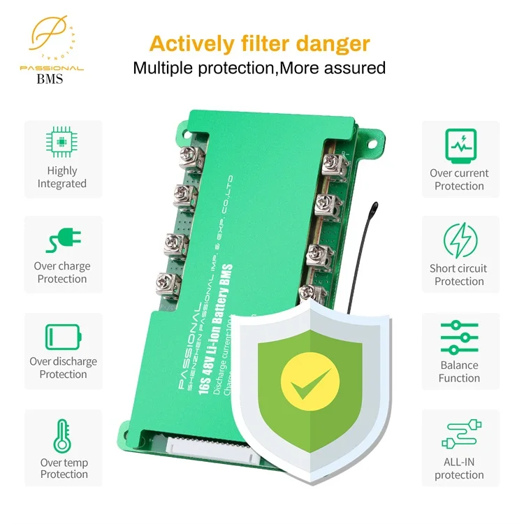 16S 48V 100 A LiFePO4 Lithium battery  BMS board 3.2V LFP PCB protection for electric vehicle ebike scooter