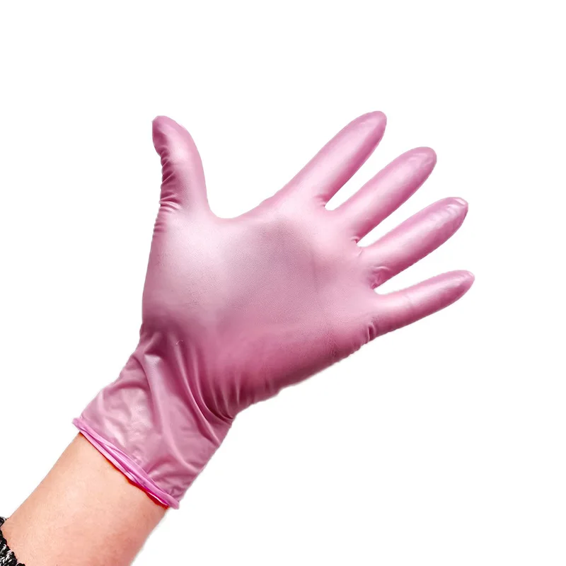 Best seller powder free pearl light pink disposable nitrile gloves beauty salon oil resistant wear pearl pink nitrile gloves