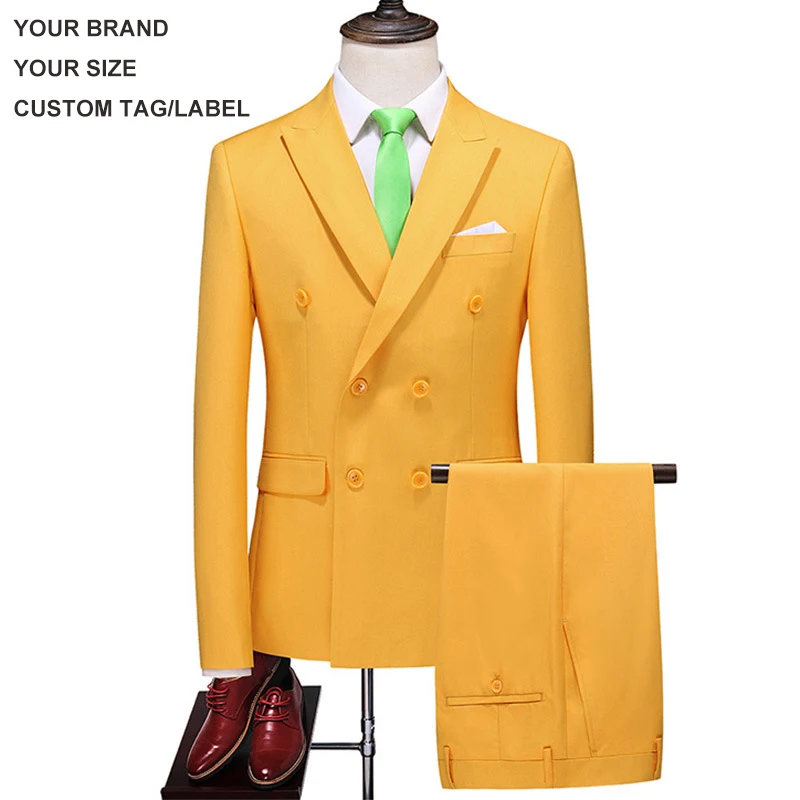 Custom Made Bespoke Hot Selling Fashion Designer Plus Size Blue Double Breasted Formal Blazer Coat Suit for Men