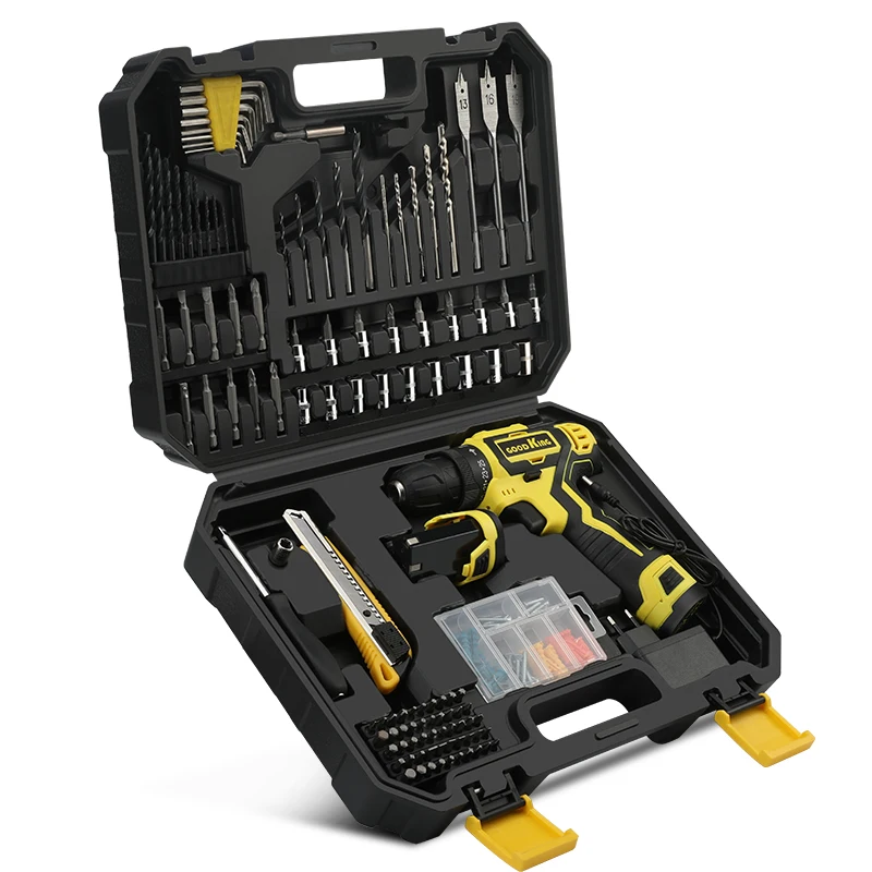 Goodking 92 Pieces Manufacture Electric Combo Kit Works Cordless Tools Power Tool Set Black Battery Carton Box 12V Household