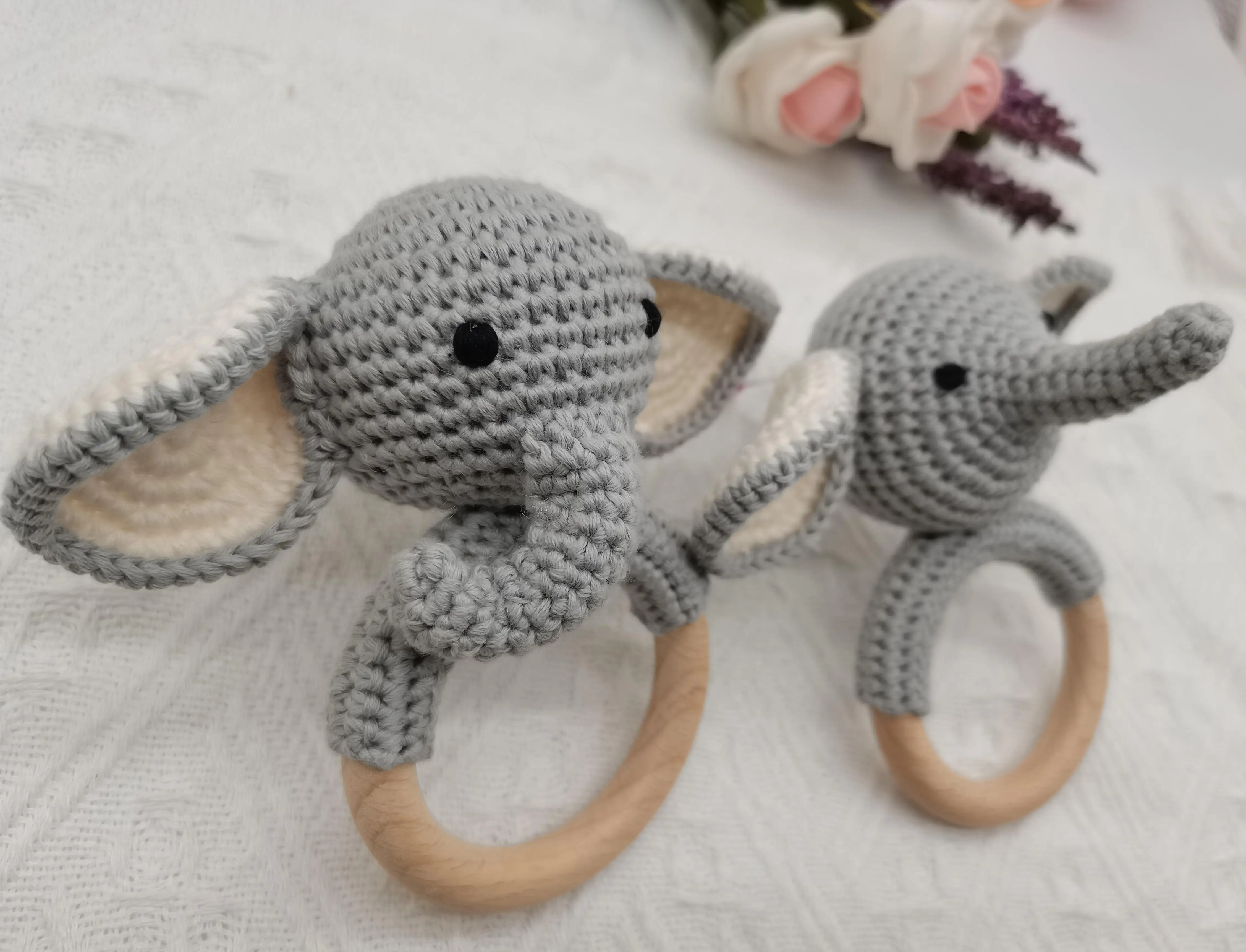 Custom Handmade Crocheted  Cute Lovely Polar Bear Teether Rattles Toys for kids birthday Gifts