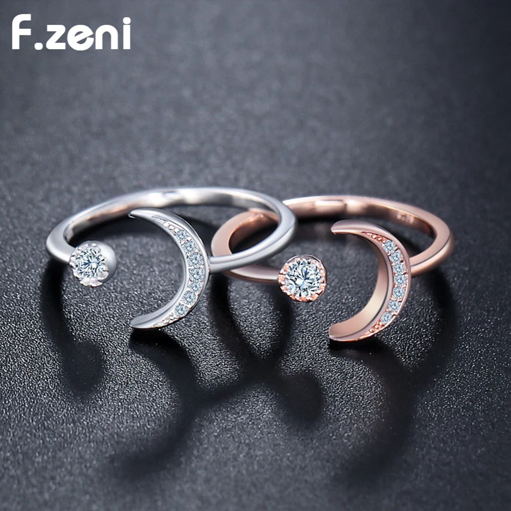 F.ZENI hot selling fashion non tarnish 925 sterling silver ring rose gold plated white gold plated adjustable moon ring
