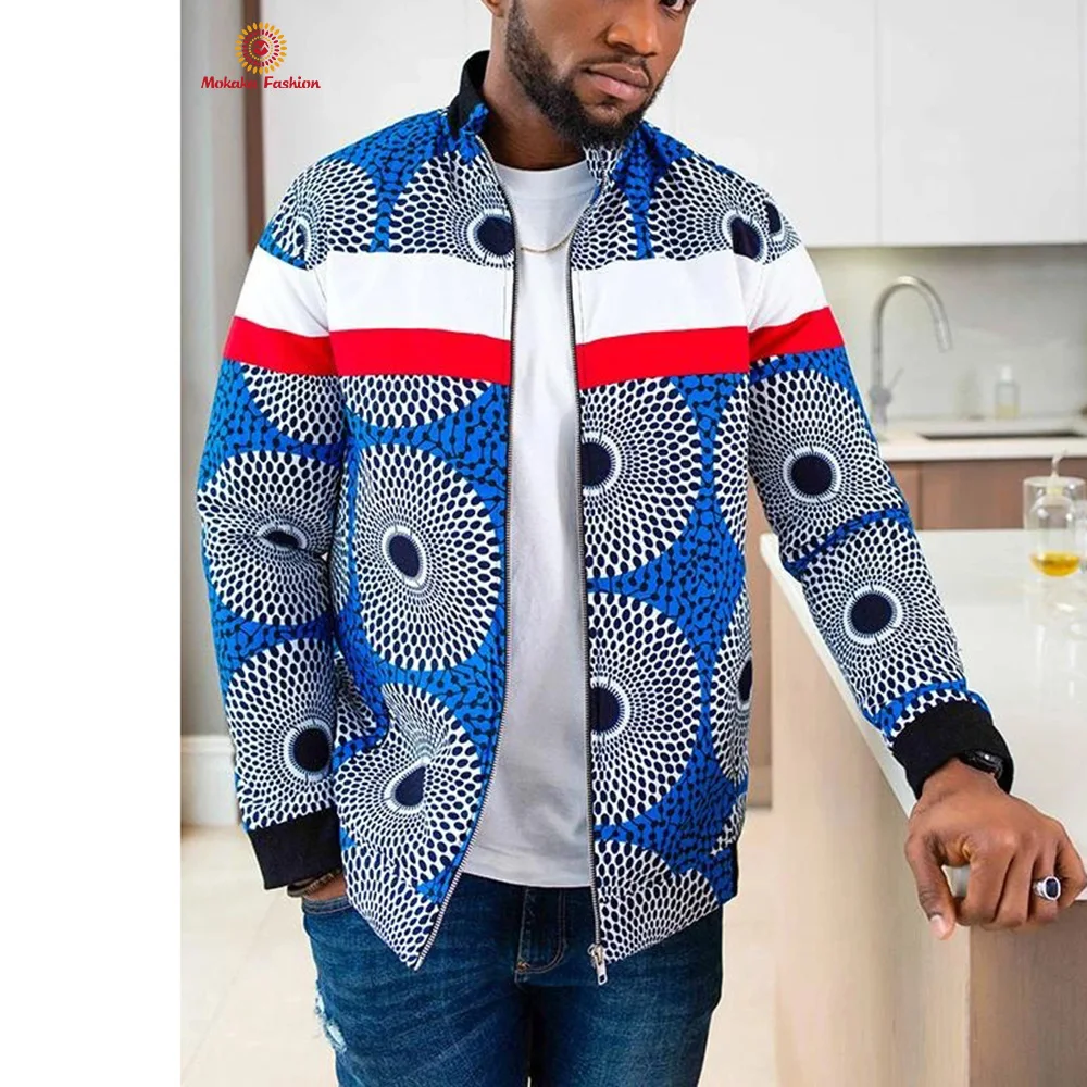 
Hot Selling African Stylish Outwears Cotton Circular Diffusion Pattern Men Motorcycle Jackets 