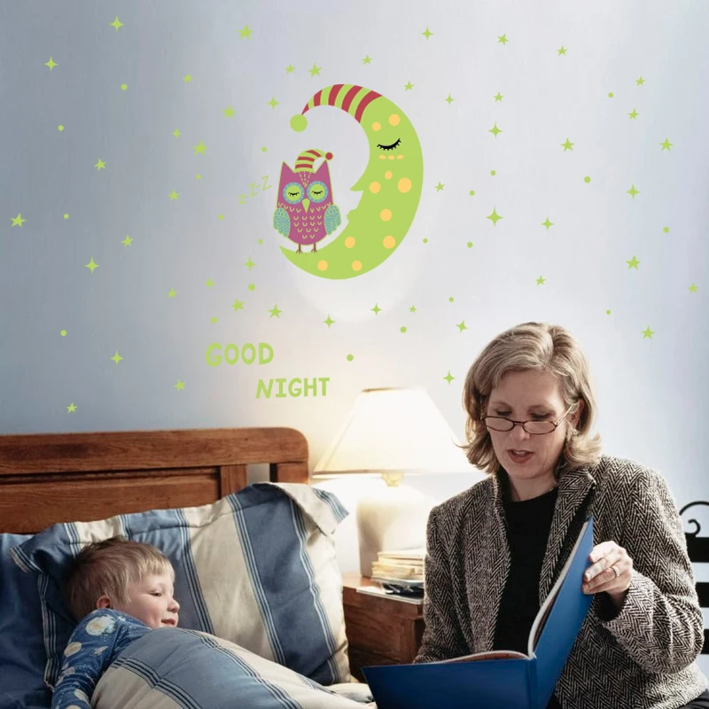 YIYAO Moon Glow Wall Stickers Fairy Glow Stickers and Stars Wall Decals