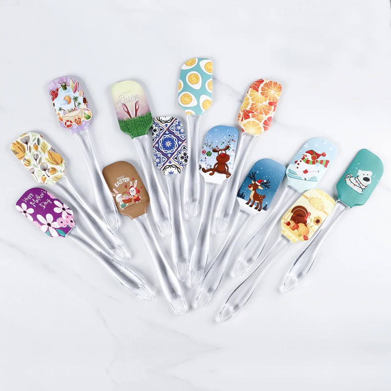 Customized Printed Cute Kitchen Baking Christmas Accessories Silicone Spatula Set with 600 Heat Resistant