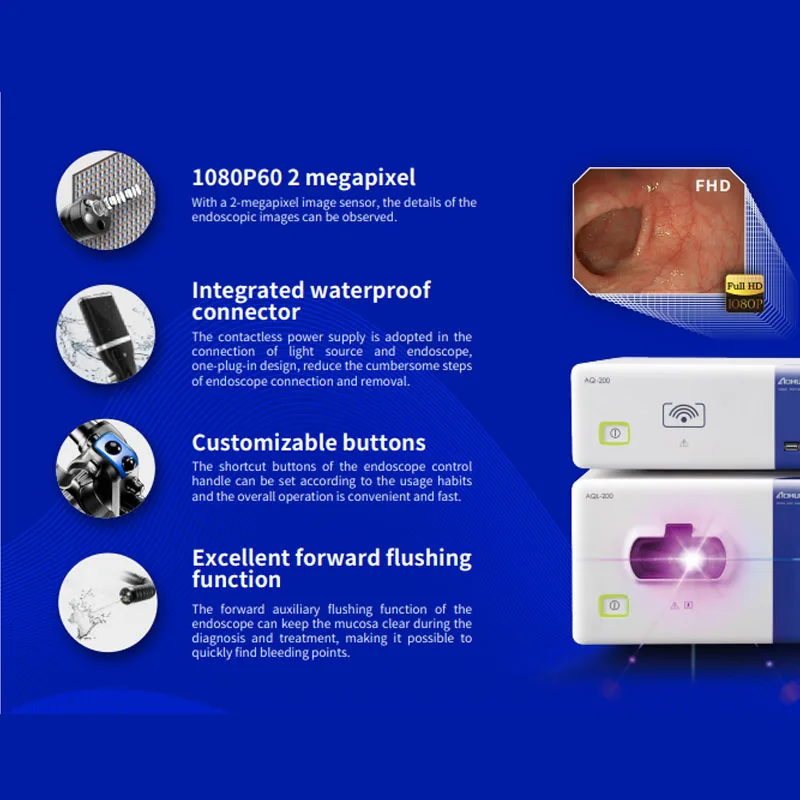 High definition high quality Aohua Aq-200 Video Endoscopy Gastroscope Colonoscope with 1080P60 2 megapixel
