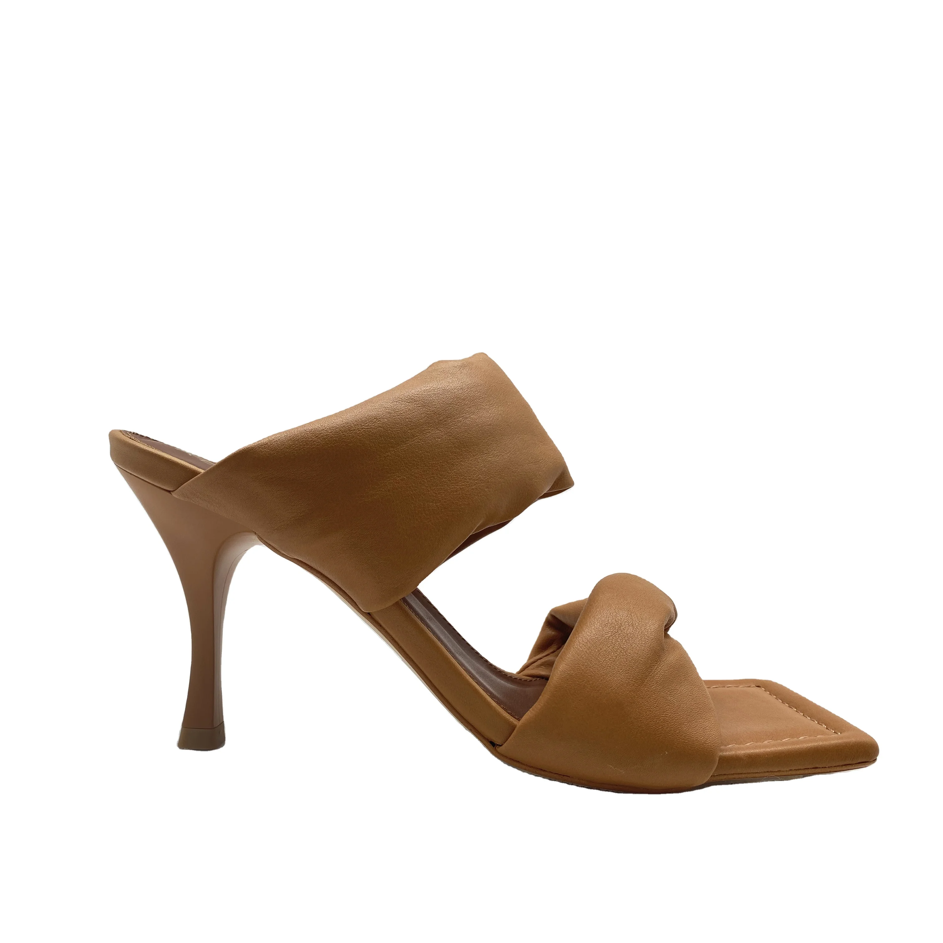 2022 Best Selling Twist Strap Mule Shoes Ladies Soft Genuine Leather Pumps Open Back Slip on Court Heels