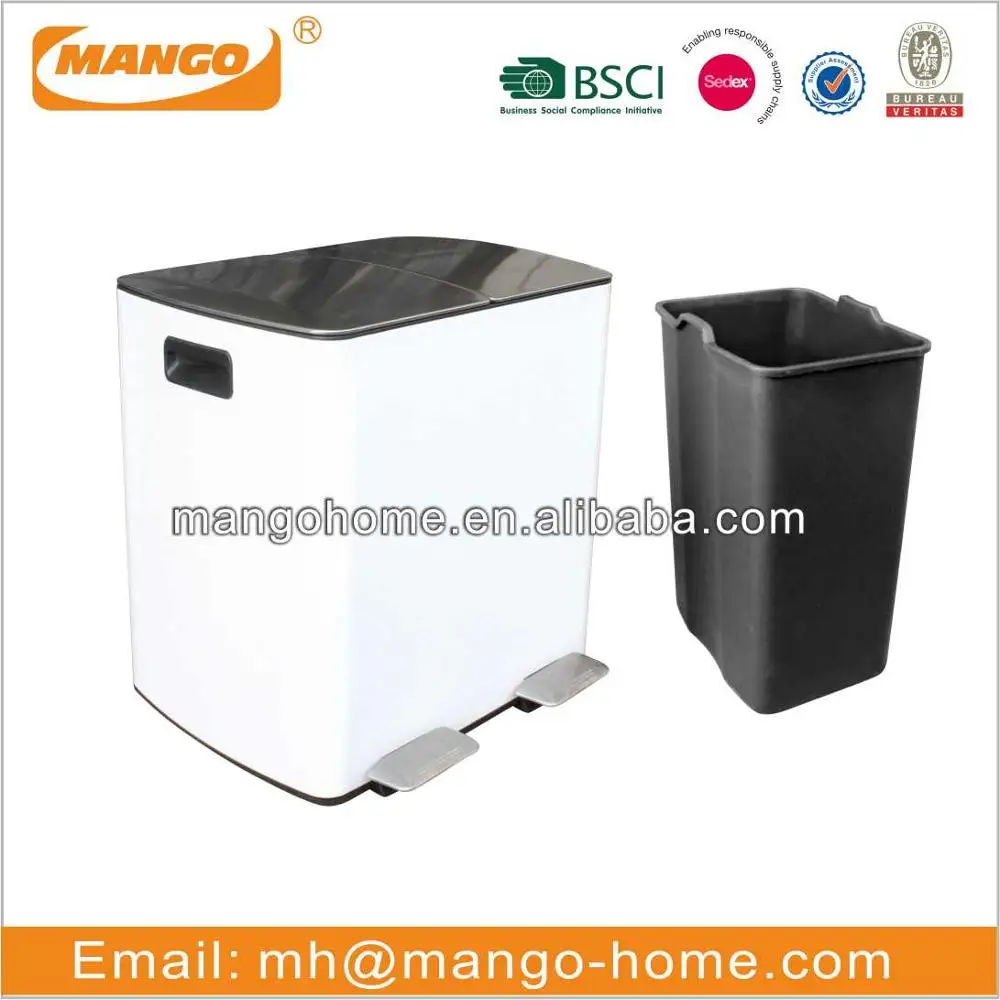 2 Compartment Indoor Household Kitchen Pedal Recycle Trash Bin Steel Recycle Waste Bin