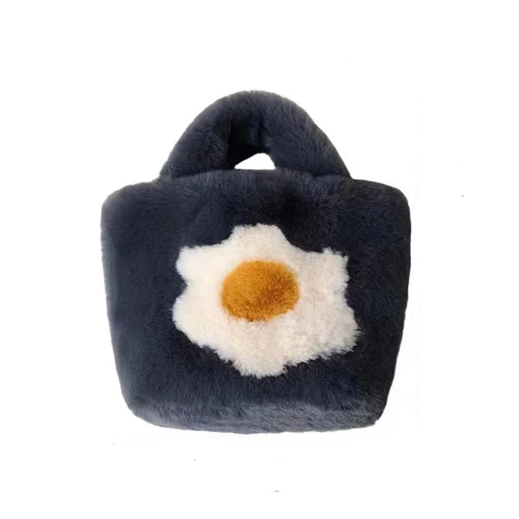 Customised Logo Luxury Leather Plush Square Tote Bag Vintage Style Zip Closure designer Winter Portable Fake Fur Handbag